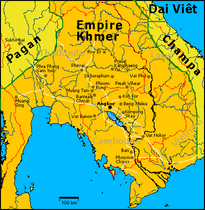 Map of the Khmer Empire under Jayavarman VII (French indications)