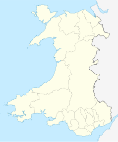 Mapa konturowa Walii, w centrum znajduje się punkt z opisem „Uniwersytet w Aberystwyth”