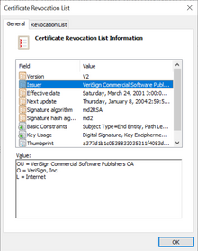 CRL for a revoked cert of Verisign CA