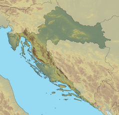 Mapa konturowa Chorwacji, po lewej nieco u góry znajduje się punkt z opisem „Istria”