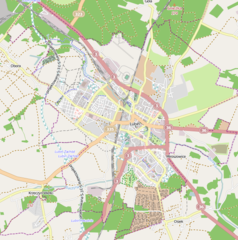 Mapa konturowa Lubina, w centrum znajduje się punkt z opisem „Lubin”