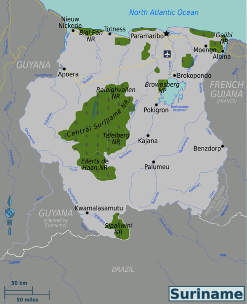 Regiokaart van Suriname