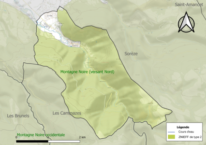 Carte de la ZNIEFF de type 2 sur la commune.