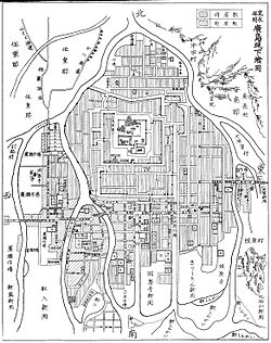 『寛永年間広島城下絵図』（1955年作成）。この時点での御泉水屋敷の敷地が描かれている。