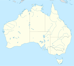 Mapa konturowa Australii, po prawej nieco na dole znajduje się punkt z opisem „Medlow Bath”