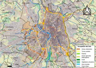 Carte en couleurs présentant l'occupation des sols.