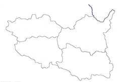 Mapa konturowa kraju pardubickiego, na dole po prawej znajduje się punkt z opisem „Svitavy”