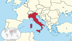 Situo de Italio en ĝia regiono.