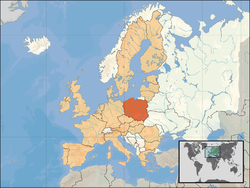 Location of  Polan  (orange) – on the European continent  (camel & white) – in the European Union  (camel)                  [Legend]