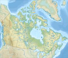 Mapa konturowa Kanady, na dole po prawej znajduje się czarny trójkącik z opisem „Mont Royal”