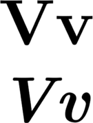 Uppercase and lowercase versions of V, in normal and italic type