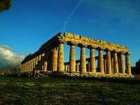 First Temple of Hera (c 550 BC), the oldest, widest, and southernmost temple