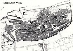 Mappa Visbiae mediaevalis, Gothlandiae urbis in Suecia.