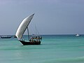 A large dhow with lateen sail rigs