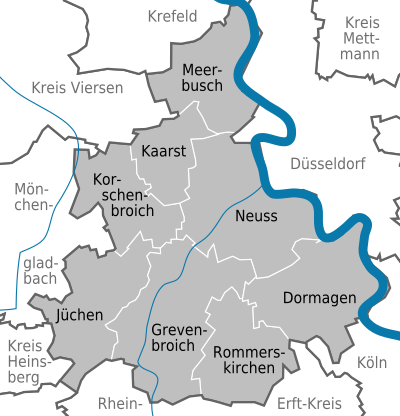 Mapa do Distrito do Reno de Neuss.