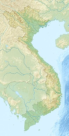 Mapa konturowa Wietnamu, u góry nieco na prawo znajduje się punkt z opisem „Zatoka Hạ Long - archipelag Cát Bà”