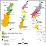 Vignoble de Bourgogne (vignoble de l'Auxerrois non inclus).