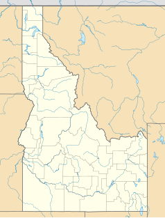 Mapa konturowa Idaho, na dole po prawej znajduje się punkt z opisem „Shelley”