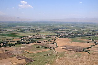 An aerial view from the window of a Blackhawk helicopter between Mazar-e-Sharif and Kunduz in northern Afghanistan