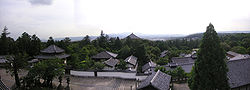 From top left: Wakakusayama Mountain Burning, Great Buddha of Todaiji, Yakushi-ji, Todai-ji, Kasuga Shrine and a deer in Nara Park