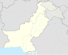 Mapa konturowa Pakistanu, na dole nieco na lewo znajduje się punkt z opisem „KHI”