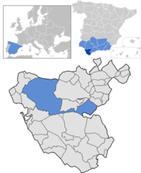 Jerez'in Cádiz ili, İspanya ve Avrupa'da konumu