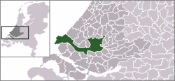 Highlighted position of Rotterdam in a municipal map of South Holland