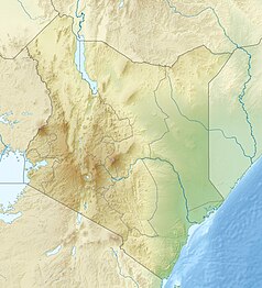 Mapa konturowa Kenii, blisko centrum po lewej na dole znajduje się punkt z opisem „Park Narodowy Nairobi”