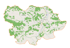 Mapa konturowa gminy Ciężkowice, w centrum znajduje się punkt z opisem „Kąśna Dolna, dworek Ignacego Paderewskiego”