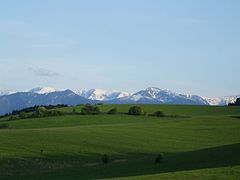 Žilina eskualdeko ikuspegia; atzean Tatra Behereak