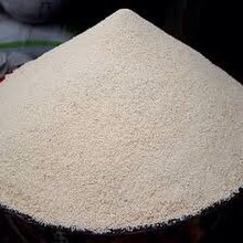 Garri, granulated food made from Cassava which can be soaked inside cold water and eaten or stirred with boiling water and eaten with soup.