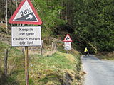 Welsh road and sign (Devil's Staircase, Carmarthenshire).