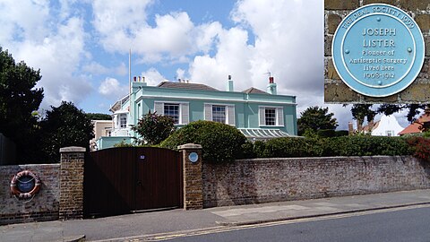 Coast House in Deal,Kent with its blue plaque to Lister