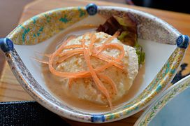 Shima-dōfu (island tofu) with sesame dressing