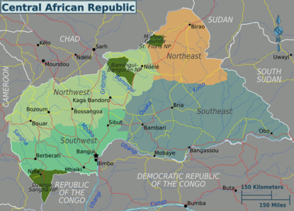 Mapa Středoafrické republiky