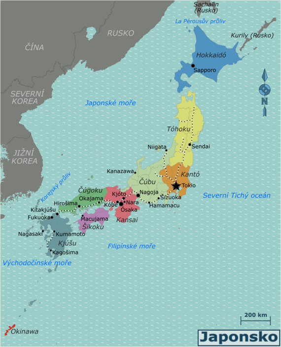 Mapa regionů Japonska