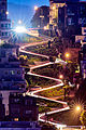 Time-exposure photo at night clearly shows the eight switchbacks