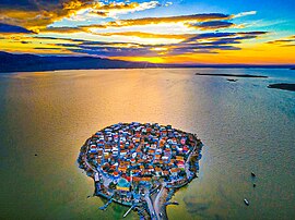 Aerial view of Gölyazı and Lake Uluabat