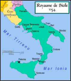 Le royaume de Sicile (1130-1816) en 1154.