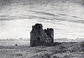 Caspar David Friedrich: Kirchenruine in Wiesenlandschaft (Eigentlich Zingel am Friedländer Tor in Neubrandenburg), um 1835