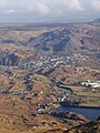 Blaenau Ffestiniog, seen from Moelwyn Bach, showing the large waste heaps that dominate the town.