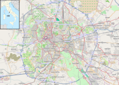 Mapa konturowa Rzymu, blisko centrum na lewo znajduje się punkt z opisem „Papieska Bazylika Świętego Piotra w&nbsp;Watykanie”