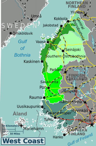 The West Coast of Finland is divided into five regions.