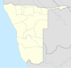 Mapa konturowa Namibii, blisko dolnej krawiędzi nieco na lewo znajduje się punkt z opisem „Oranjemund”