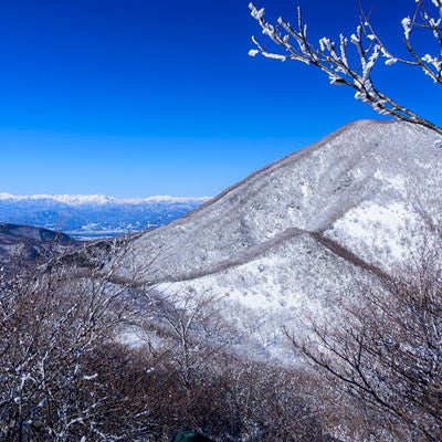 赤城山とアルプスの山々の写真