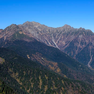 要塞のような穂高の山々の写真