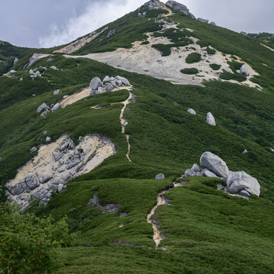 空木岳山頂へと向かって続く道の写真