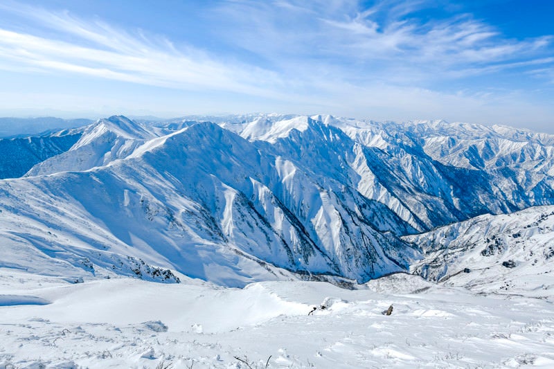 白い山々が続く谷川主脈の景色の写真