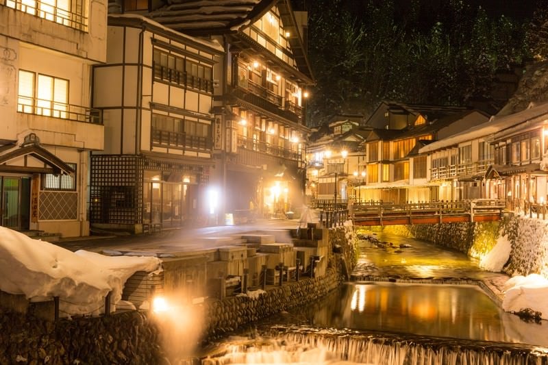 夜の銀山温泉の写真