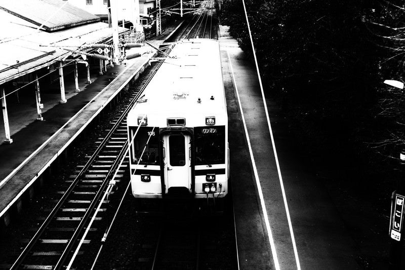 母恋駅に停車するローカル線の写真